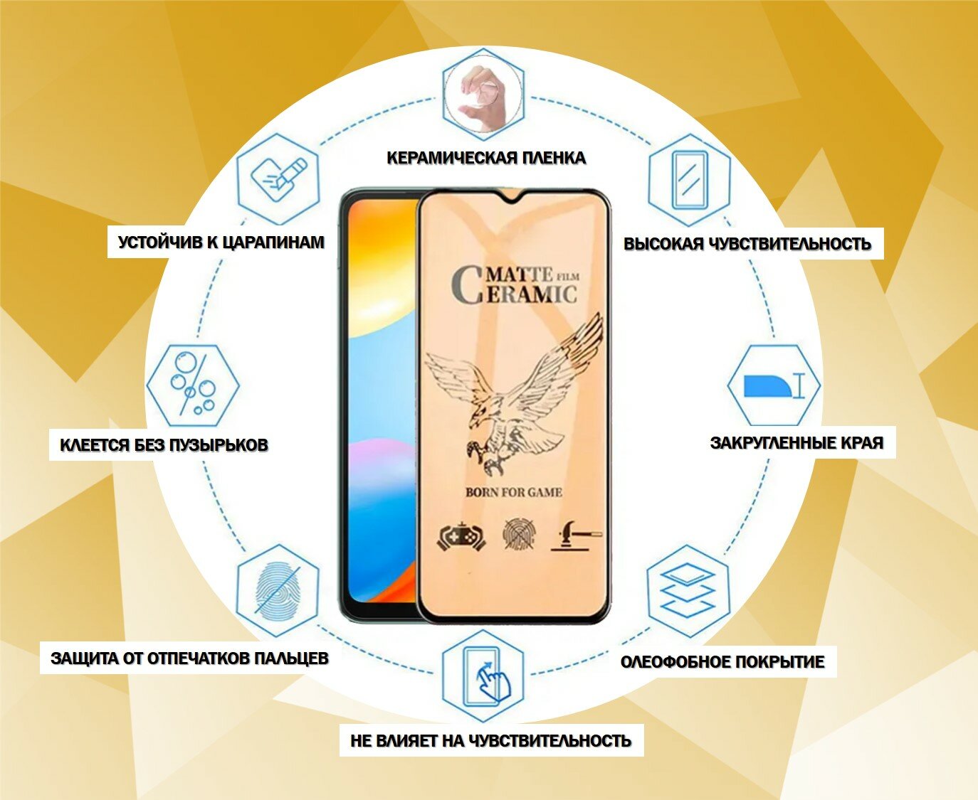 Защитное стекло / Пленка для Samsung Galaxy A50s/A30/A50/M21/M31/M30/A40S ( Комплект 3 Штуки ) Керамическая Матовая Full Glue — фото 1