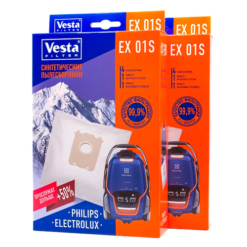 vesta filter ex01s xl pack комплект пылесборников 8 шт 4 фильтра Пылесборники 2 упак (всего 8 шт и 4 фильтра) синтетические Vesta filter EX01S