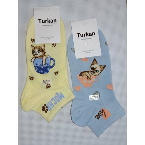 Носки Turkan, 2 пары, размер 36-41, голубой, желтый носки turkan 2 пары размер 36 41 черный желтый