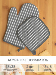 Комплект кухонный рогожка (прихватка 18х18, прихватка-рукавица 18х28) "Унисон" рис 33068-1 Loft Cafe