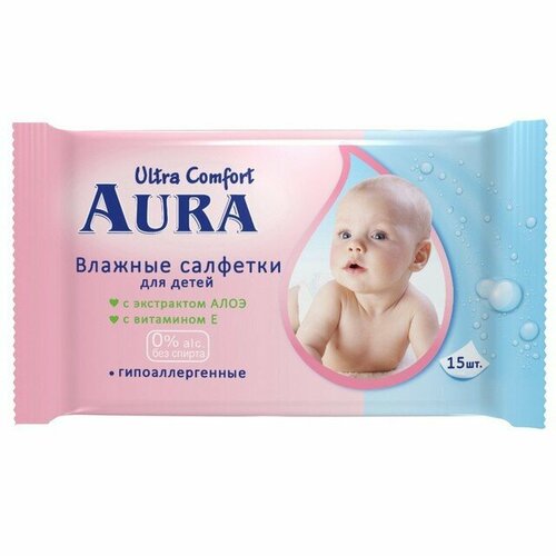 Набор из 10 штук Влажные салфетки для детей Aura Ultra Comfort алое и Витамины 15шт aura влажные салфетки для детей ultra comfort 0 100 шт aura гигиена