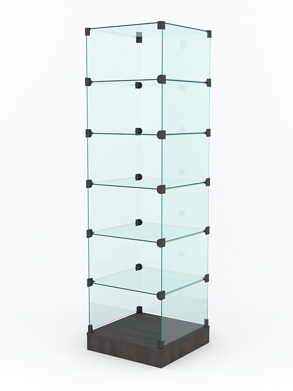 Витрина стеклянная "КУБ" №502 стаканчик (без дверок, передняя стенка - стекло), Грейвуд 45 x 45 x 160 см