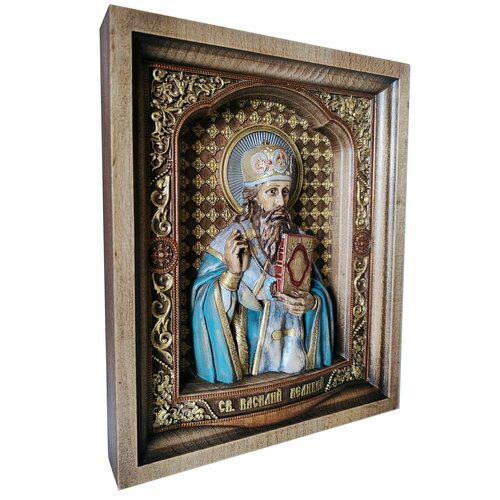 Резная икона  Святой Василий Великий