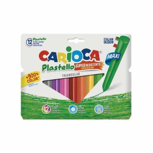 CARIOCA Мелки пластиковые 12 цветов Carioca Plastello яркие цвета экономичный расход не пачкаются круглые в конверте 944₽