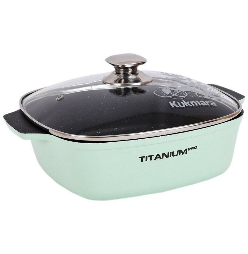 фото Кастрюля-жаровня 26 см квадратная со стеклянной крышкой 4 л "Kukmara /Titanium pro /Green" / 150111