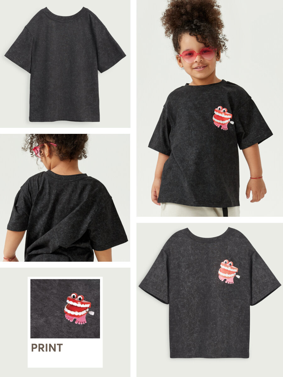 фото 88211, Футболка детская Happy Baby двусторонняя, для девочек и для мальчиков, оверсай с принтом, хлопковая, короткие рукава, разноцветная, размер 128-134