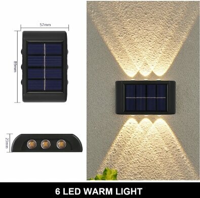 фото Солнечный настенный светильник Открытый 4LED теплый светильник водонепроницаемый вверх и вниз светящееся освещение балкон, двор украшения сада