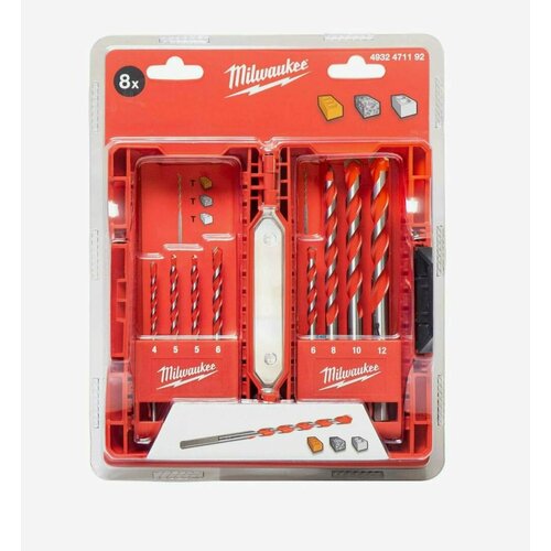 Набор сверл по мультиматериалам 8 шт 4-12 мм хвостовик HEX Milwaukee 4932471112 5950₽