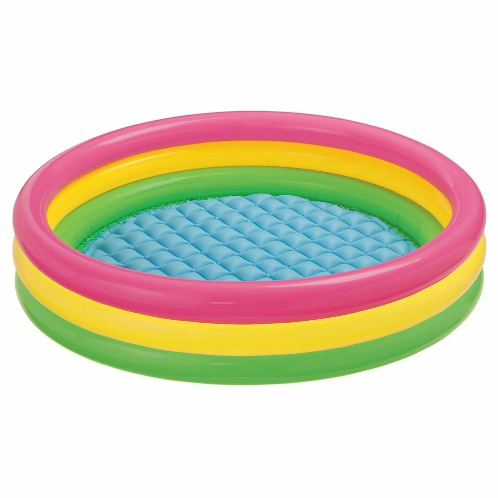 Бассейн детский "Цветные кольца", INTEX, 114x25см, надувное дно, заплатка, от 2 лет,