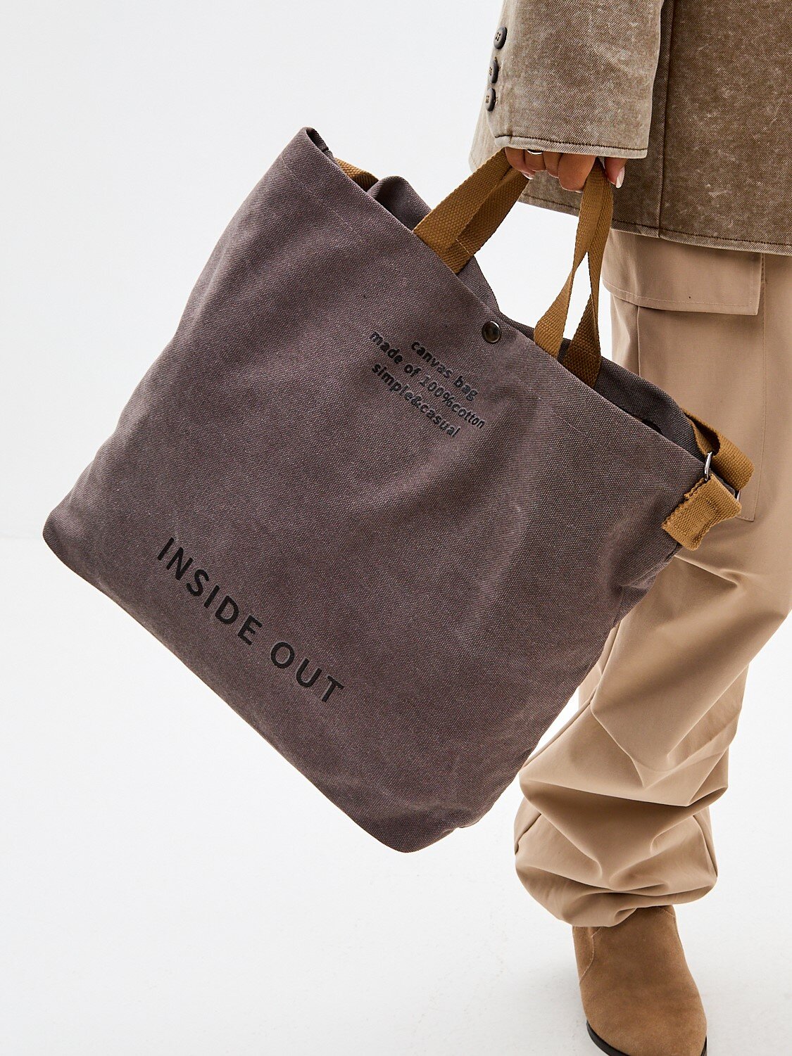 фото Сумка шоппер через плечо женская мужская тканевая большая серая