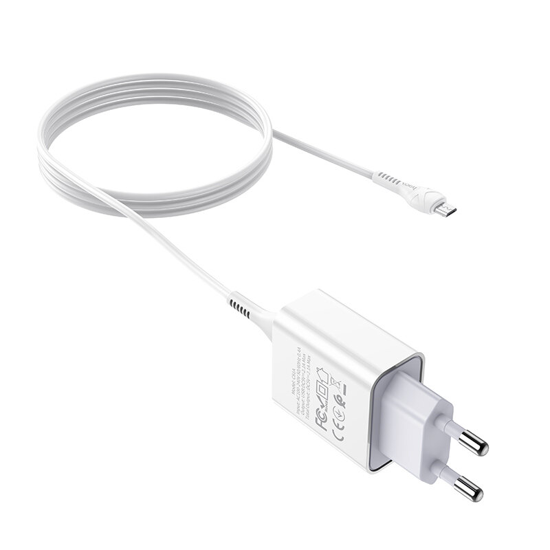 Сетевое зарядное устройство 1USB 2.1A для micro USB Hoco C81A 1м White — фото 1