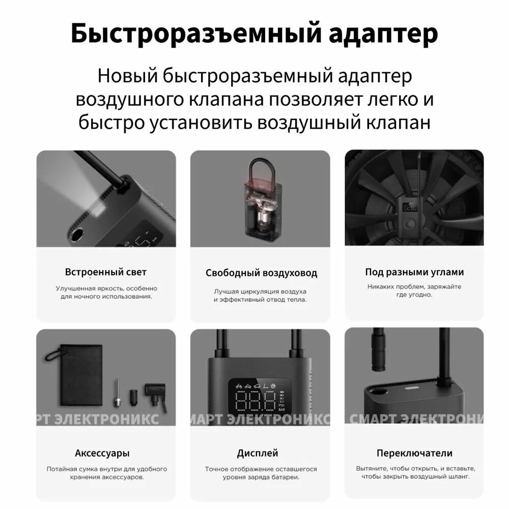 Автомобильные Компрессоры Xiaomi Компрессор портативный Mijia Electric Pump 2 / Автомобильный насос электрический