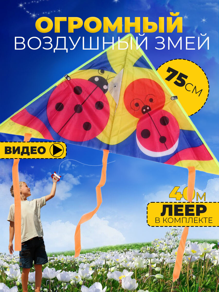 Воздушный змей Божья Коровка 75 см большой детский и взрослый