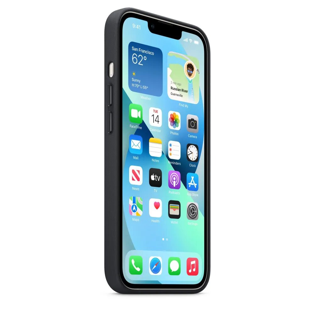 Кожаный чехол MagSafe для iPhone 13 Midnight / Анимация NFC / Leather Case with MagSafe для Айфон 13 / Чёрный — фото 1