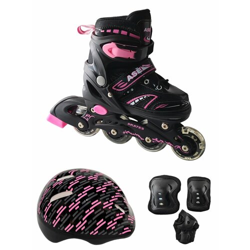Роликовый набор: сумка, ролики, защита, шлем ASE COMBO 641 черно-розовый M(33-36)