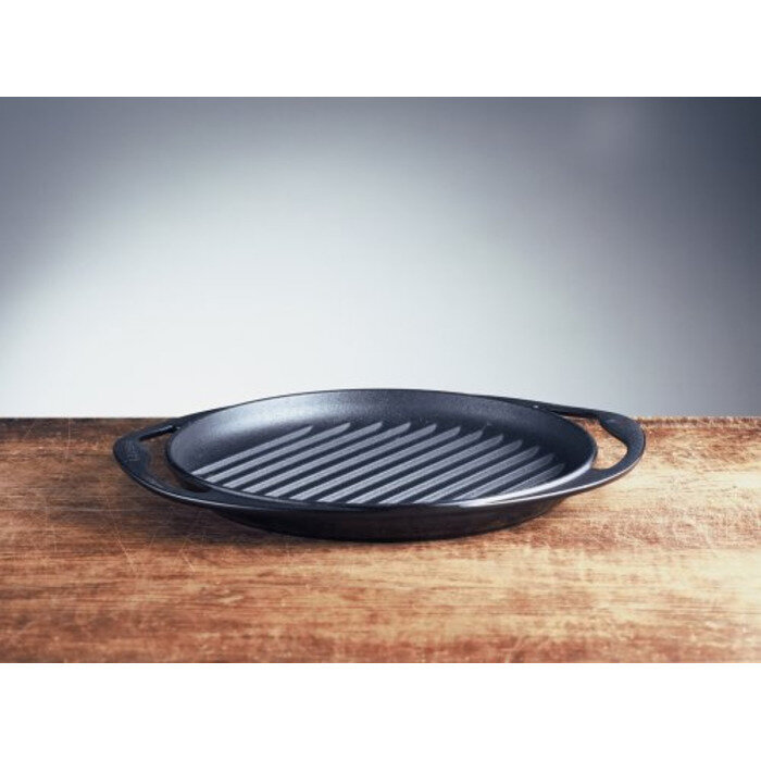 Чугунная эмалированная сковорода гриль, Le Creuset, круглая с двумя ручками, 26 см, черный сатин