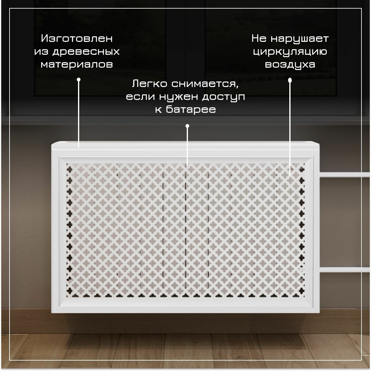 Экран на батарею отопления 500х520х180 короб с фигурным профилем Pro ...