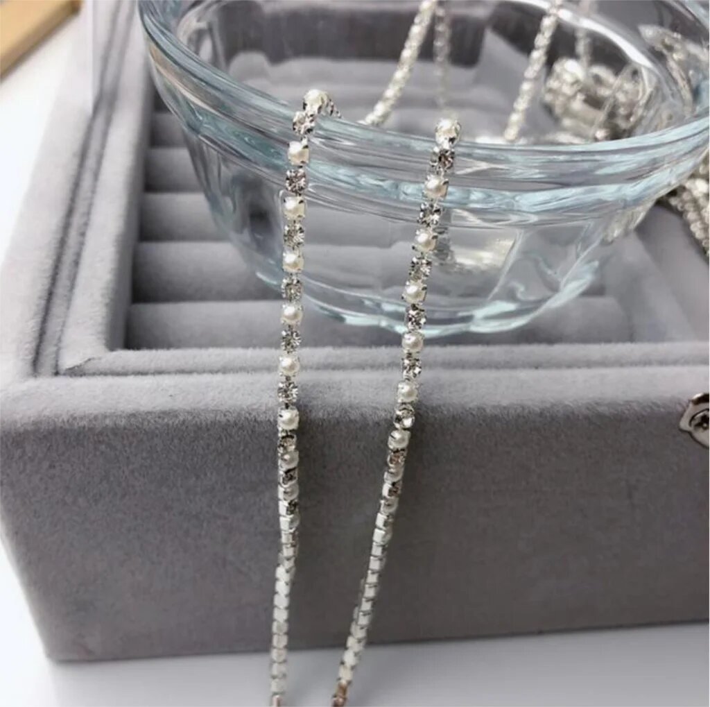 Стеклянные нити страз SS6, серебряный цвет, 90см, b52 pearl A clear