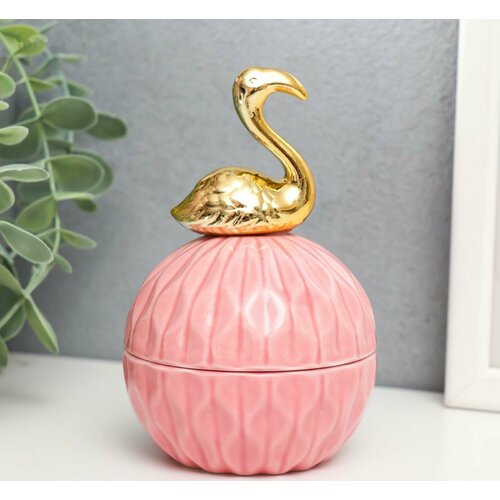 Шкатулка керамика Золотой фламинго розовая 13х75х75 см 517₽