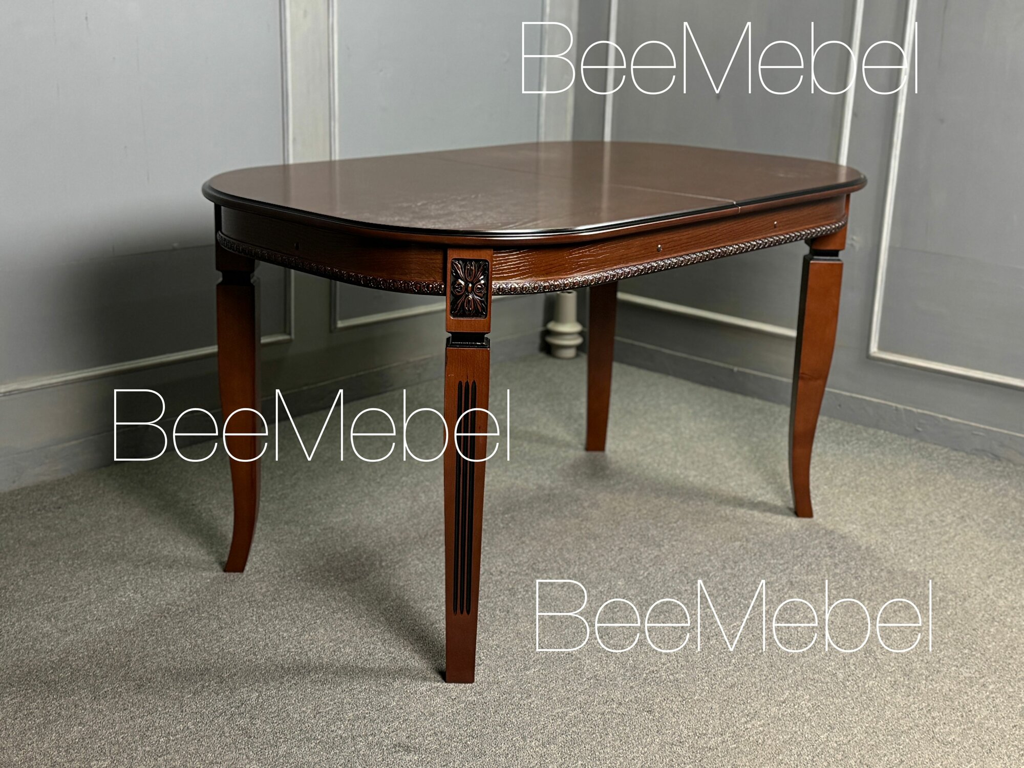 Стол обеденный, раздвижной, овальный 1300/850 см, коричневый