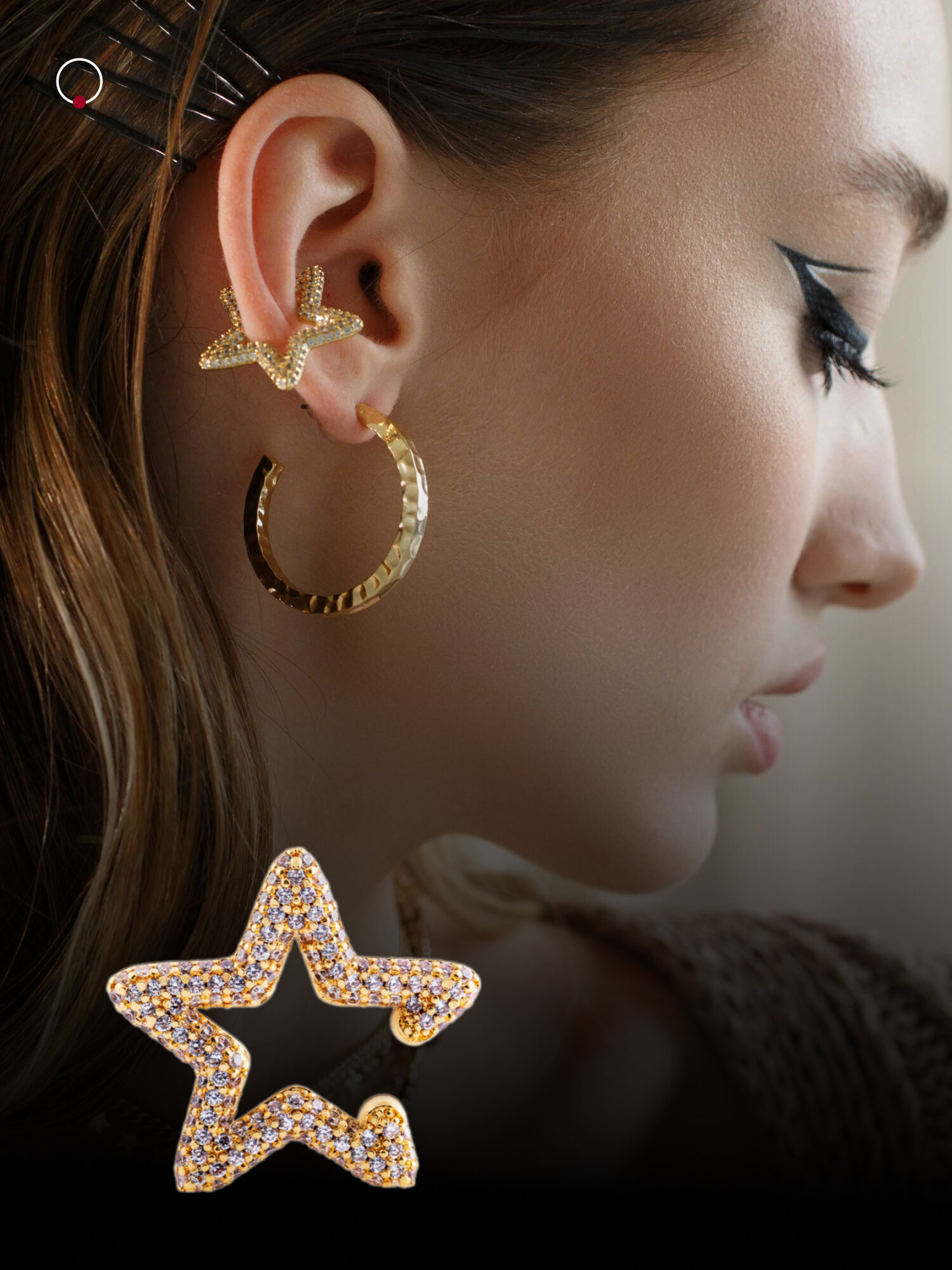 Моносерьга кафф, кристалл