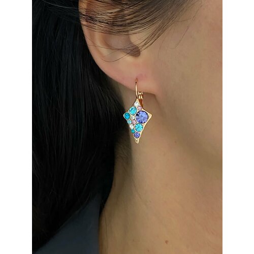 фото Серьги amante crystal, размер 24 мм, розовый, желтый, фиолетовый, голубой