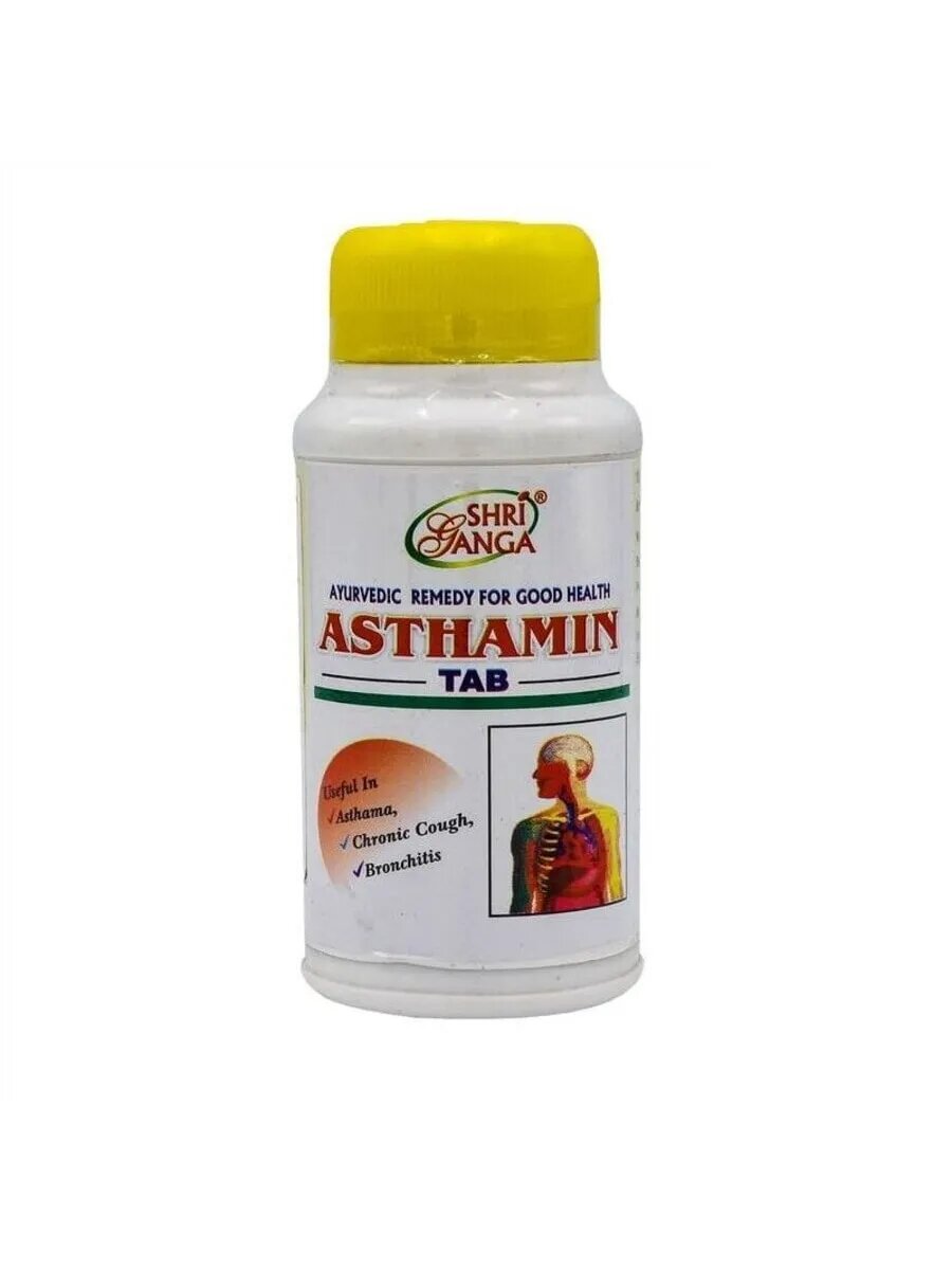 Аюрведические таблетки Shri Ganga "Астамин" Здоровье и Очищение Лёгких натуральные компоненты 100 шт.