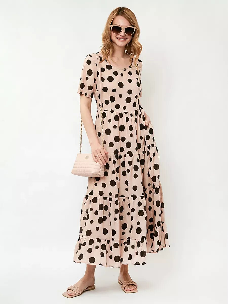 Платье FABRETTI Весна-Лето 2025, размер 50, бежевый/черный