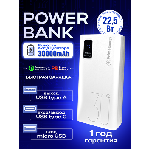 Повербанк Powerbank 30000mah с быстрой зарядкой внешний аккумулятор для телефона iPhone Xiaomi Samsung 4200₽