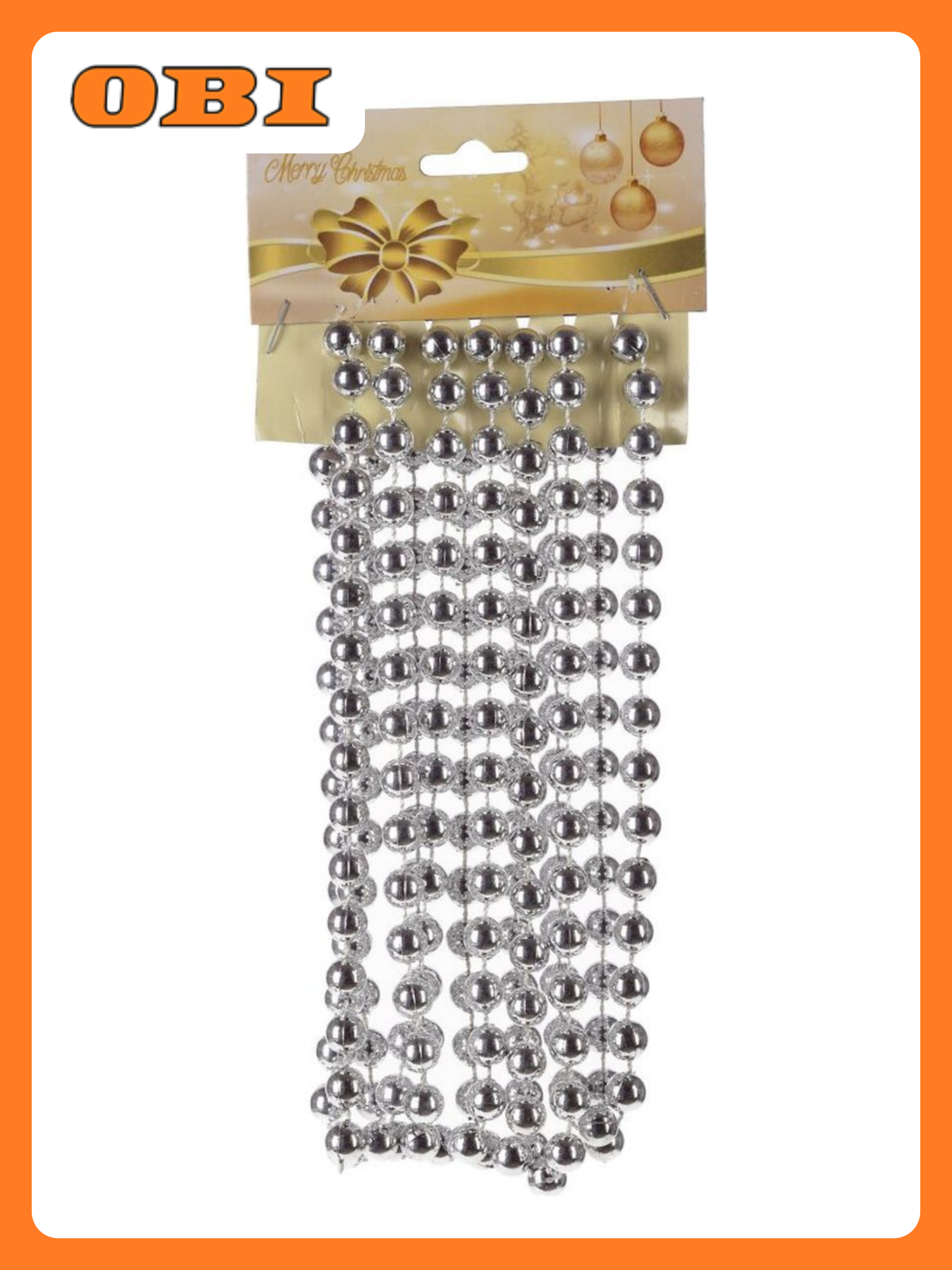 Украшение новогоднее Бусы D 0.8 см L270 W1 H1 см серебристый