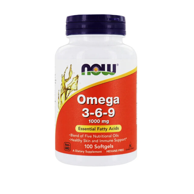 NOW Omega 3-6-9 1000 мг 100 капсул — комплекс жирных кислот для сердца, мозга и суставов