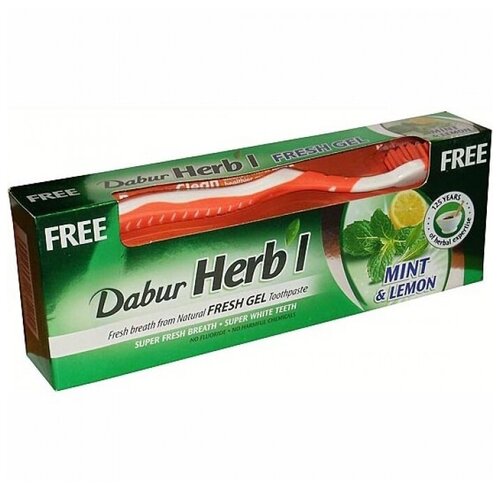 Зубная паста Dabur Herb’l Мята и лимон, 7.5 мл, 150 г, зеленый