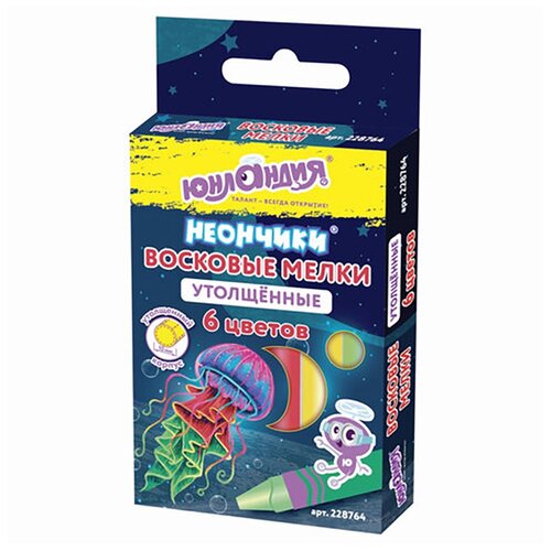 фото Восковые мелки утолщенные юнландия "неончики", набор 6 цветов, масляная основа, 228764