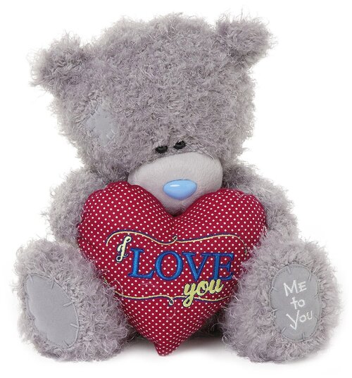 Мягкая игрушка Me to you Мишка Тедди с сердцем I love you, 25 см, серый