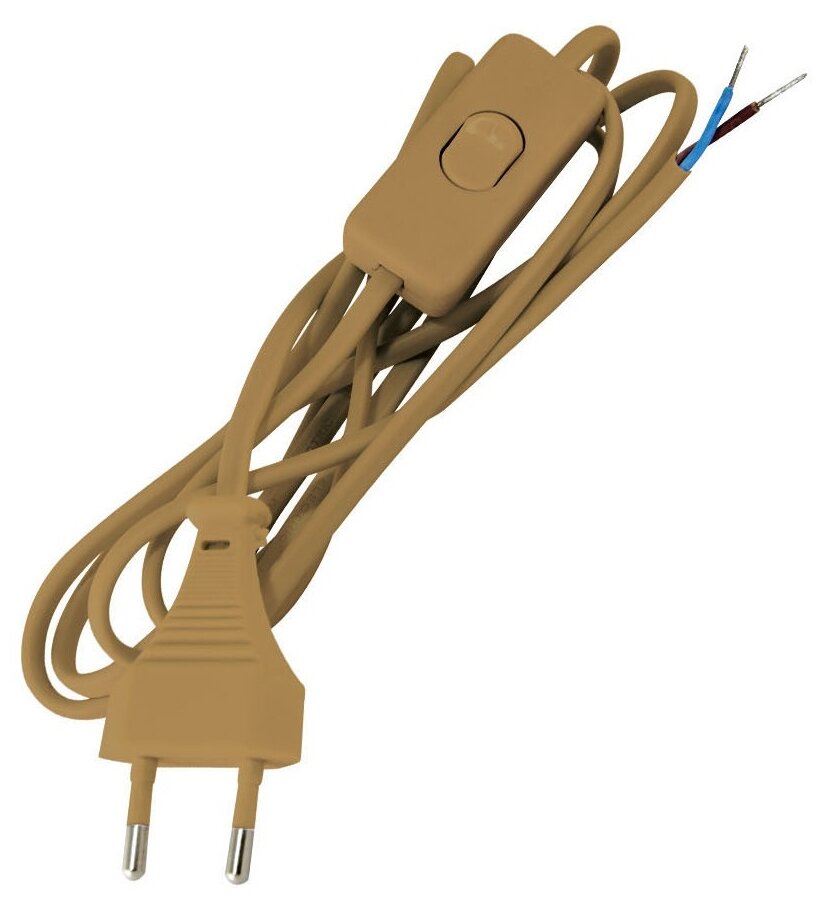 Шнур с выключателем и плоской вилкой TDM ШУ01В ШВВП 2x0,75мм2 2м. бронза SQ1305-0003