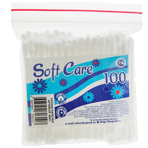 Ватные палочки Soft Care, 100 шт. в стакане