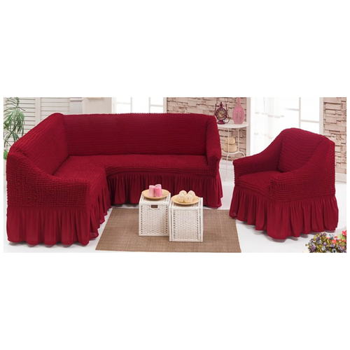 фото Набор чехлов karbeltex на угловой диван и кресло, бордо