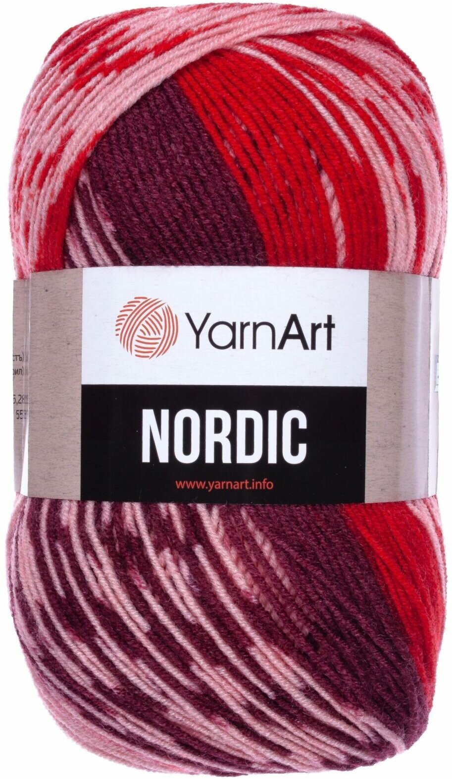 Пряжа Yarnart Nordic розовый-красный-ежевика (664), 20%шерсть/80%акрил, 510м, 150г, 2шт