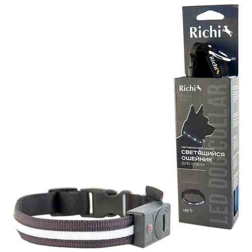Для ежедневного использования ошейник Richi Led нейлоновый XL, обхват шеи 52-57 см, черный, XL