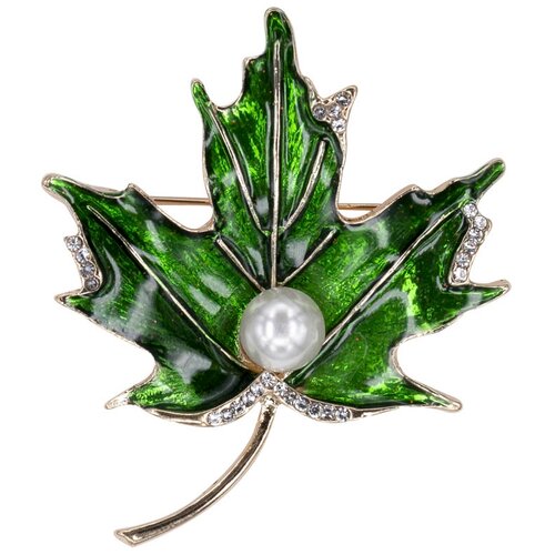 фото Брошь бижутерная лист клена (замок-булавка, зеленый) 56258 otokodesign