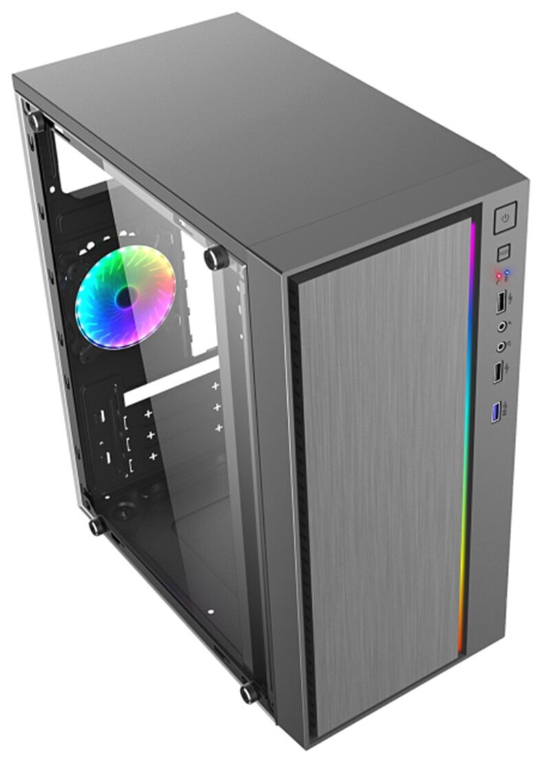 Корпус Minitower ExeGate mEVO-9301 Black-RGB light, ATX, <700NPX>, с окном, 2*USB+1*USB3.0, HD Audio