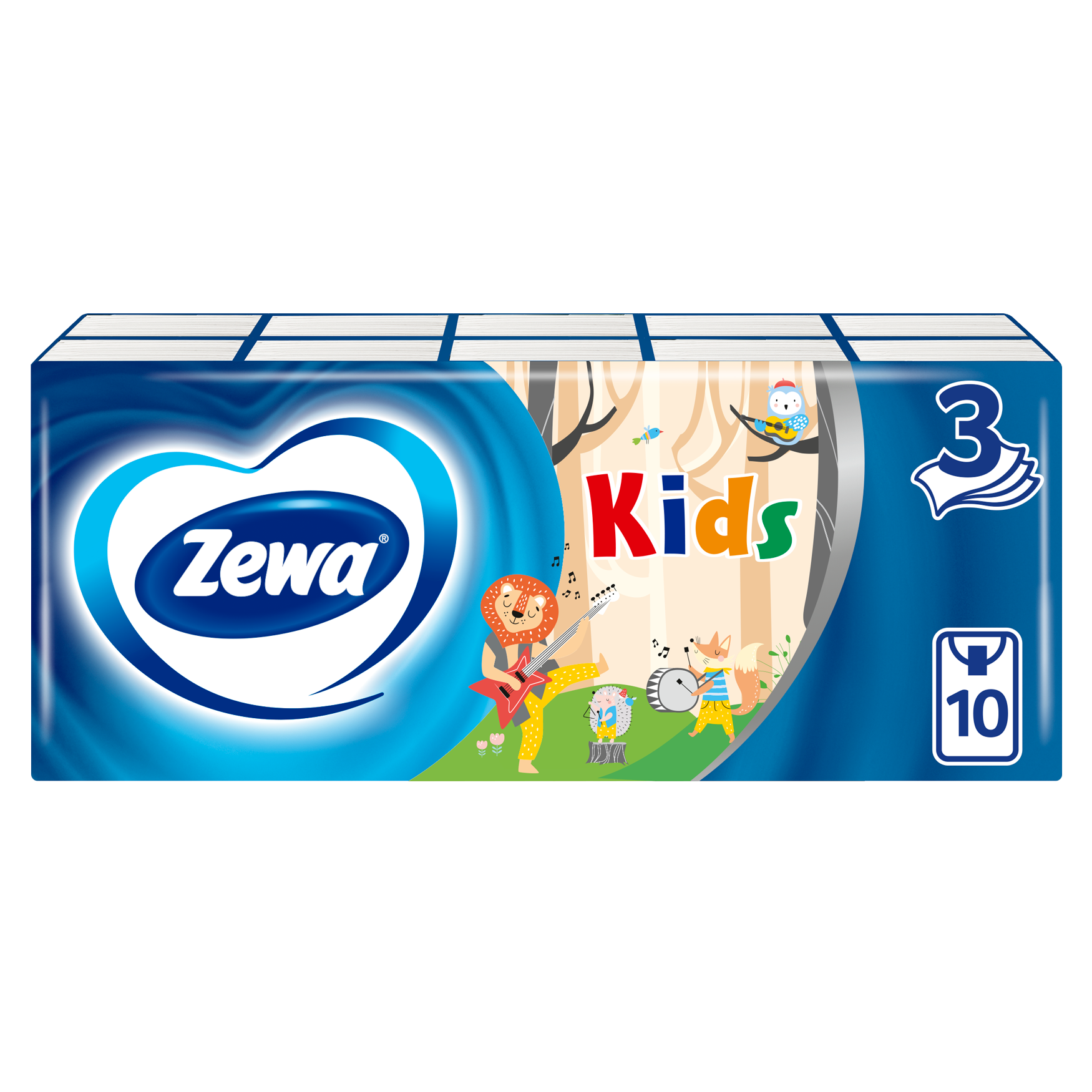Платочки бумажные носовые Zewa Kids детские, 3 слоя, 10 шт.Х 10