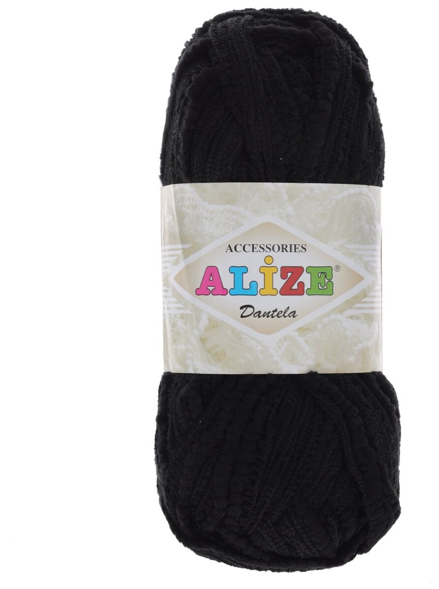 Пряжа Alize Dantela черный (60), 84%акрил/16%полиамид, 24м, 100г, 5шт