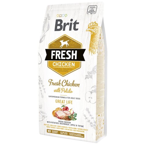 Корм сухой BRIT Fresh Great Life Adult Chicken with Potato для всех пород, курица и картофель 12кг