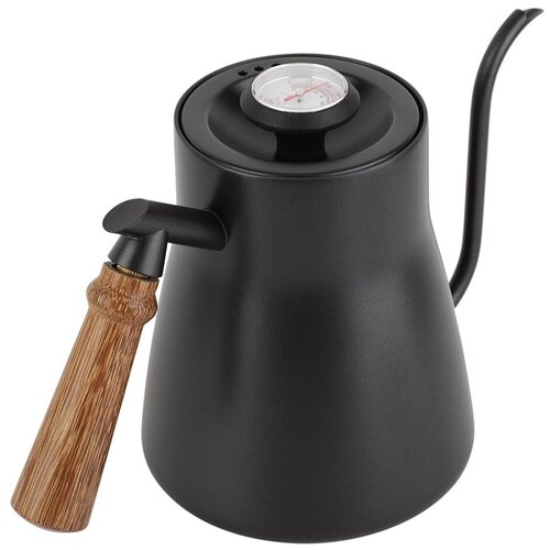 фото Кофейник, чайник для заваривания кофе из нержавеющей стали c термометром, цвет черный, 850 мл kitchen angel ka-cpt-04