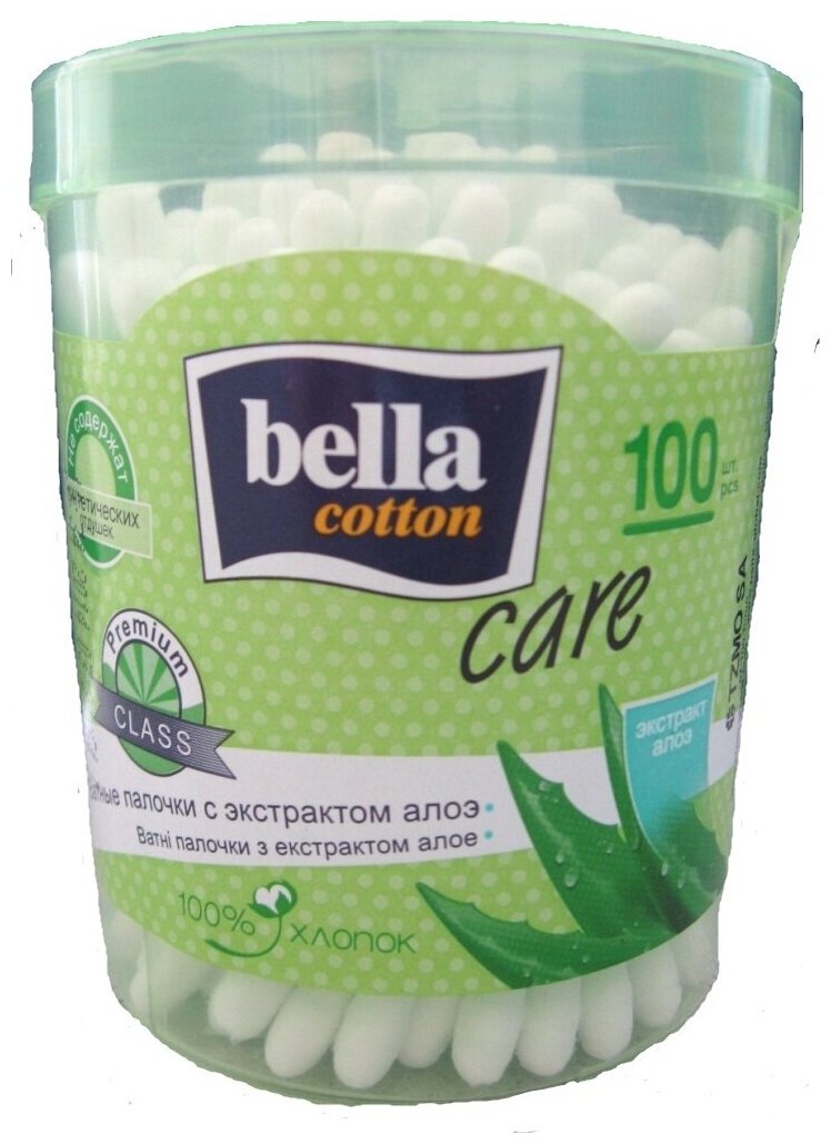 Ватные палочки Bella Cotton Care с экстрактом алоэ, банка, 100 шт/уп.