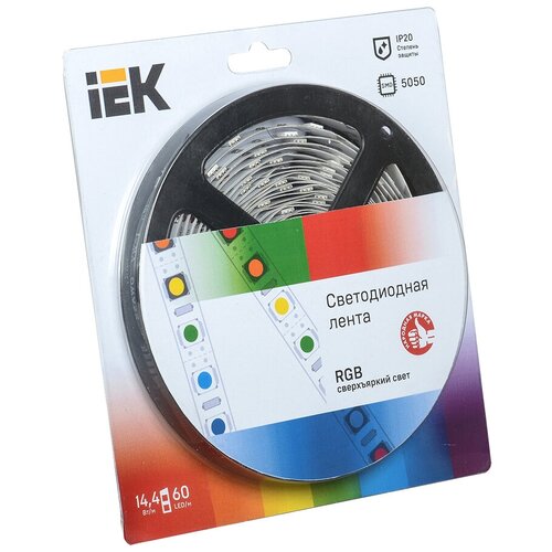Светодиодная лента IEK LED LSR-5050RGB60-14.4-IP20-12V, 5 м, светодиодов: 300 шт.