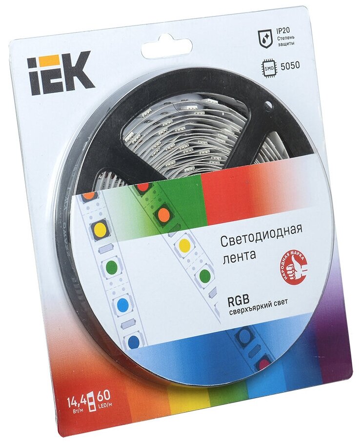 Светодиодная лента IEK LED LSR-5050RGB60-14.4-IP20-12V, 5 м, светодиодов: 300 шт. - фотография № 1