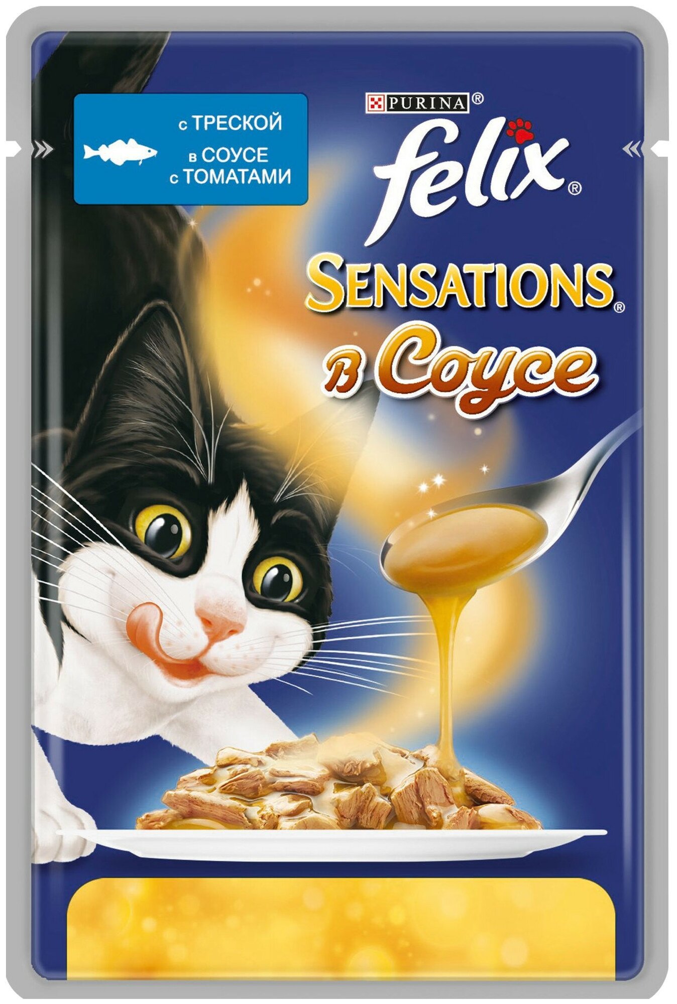 Влажный корм для взрослых кошек Felix Sensations, с треской, с томатами 85 г х 24 шт (кусочки в соусе) - фотография № 3