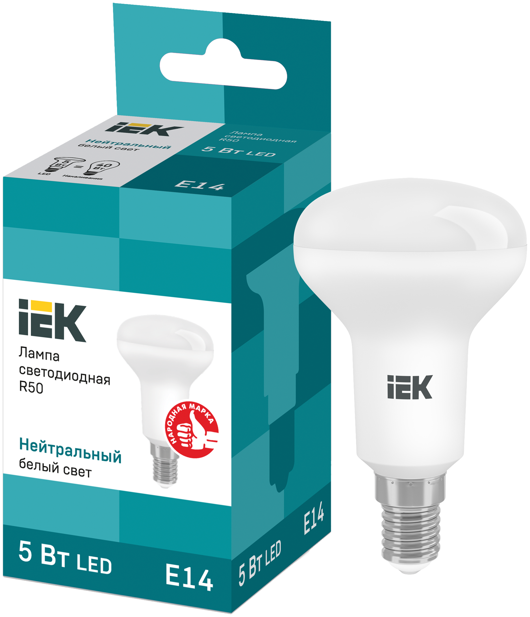 Лампа светодиодная ECO R50 5Вт 4000К бел. E14 450лм 230-240В IEK LLE-R50-5-230-40-E14 (1 шт.)
